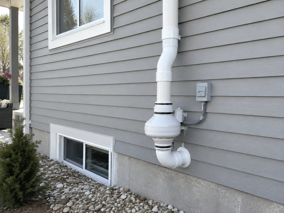 Radon mitigation system example for a Fulton County home
